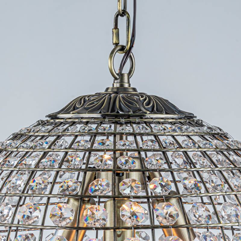 DancyHome 1/3-Light Retro Antique Bronze Crystal Globe Chandelier Small Sphere Pendant Light