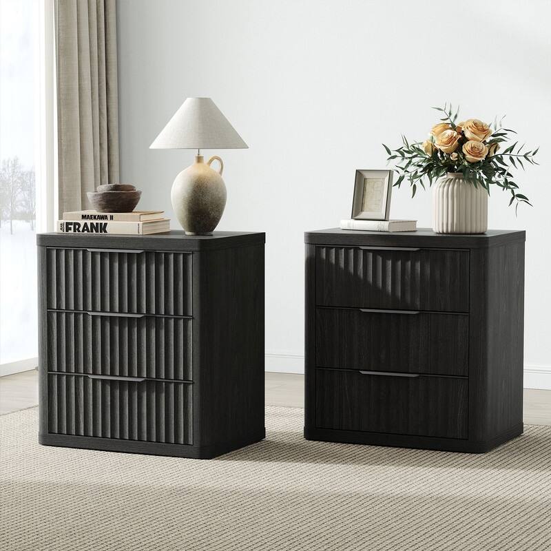 Versatile Retro Nightstand 3 Drawers Wavy Design