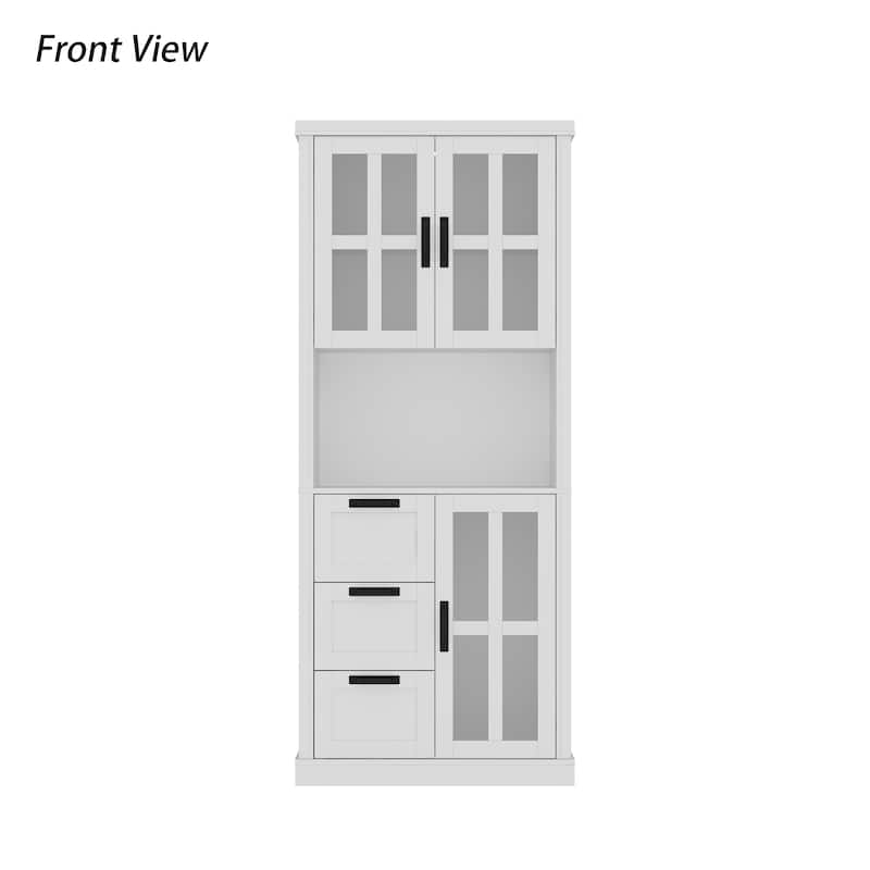 Modern Bathroom Cabinet Freestanding Storage Cabinet with Glass Doors & 3 Drawers