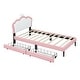 preview thumbnail 5 of 9, Twin Upholstered Leather Princess Bed w/ Wheel and 2 Drawers, Crown Headboard for Kids Teens,White Pink