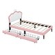 preview thumbnail 46 of 57, Upholstered Platform Bed w/ Crown Headboard, Leather Princess Bed Frame with Wood Slats Support for Kids Teens