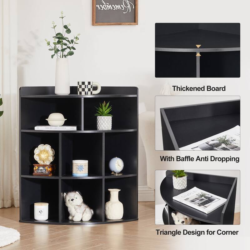 VECELO Corner Cabinet with Charging Station or No Charging Station 3-Tier Bookcase Storage Organizer Triangle Corner Bookcases