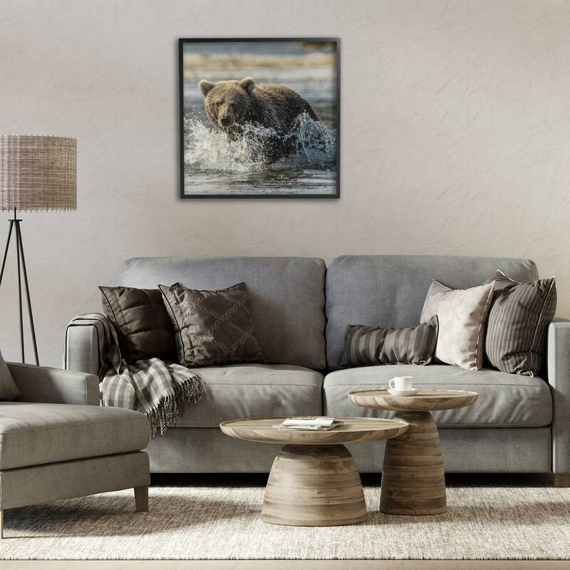 Stupell Bear Splashing in River Framed Giclee Art Design By Danita Delimont