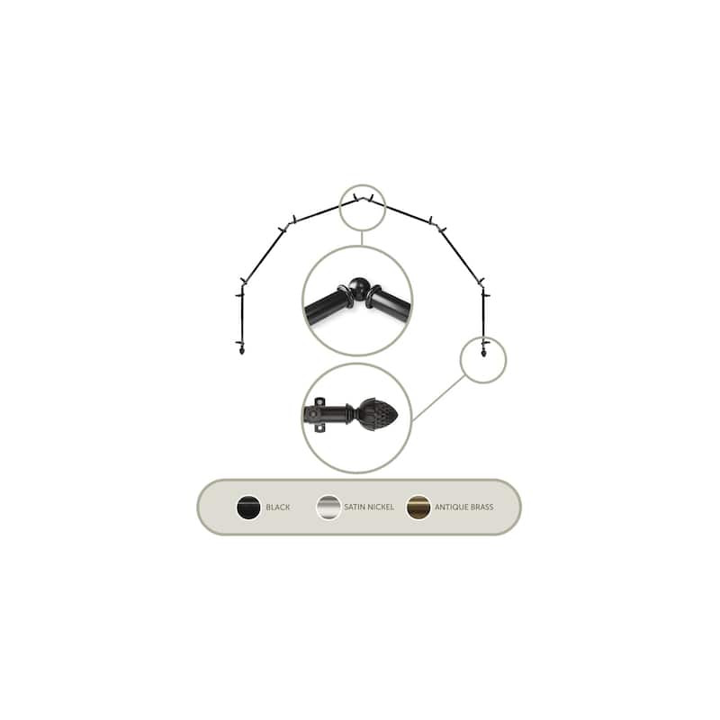 Bay Window Curtain Rod - 6-Sided Corner Rods, Black Drapery Hardware - 13/16 Inch Single Rod - M