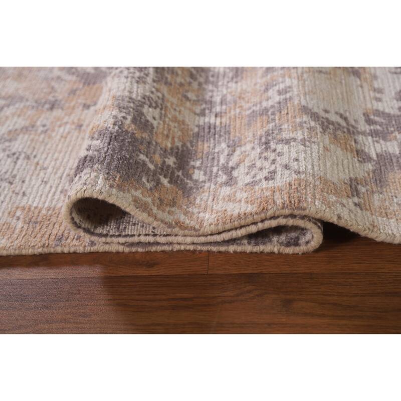 Abstract Modern Area Rug Hand-Knotted Beige Wool Carpet - 7'9"x 9'9"