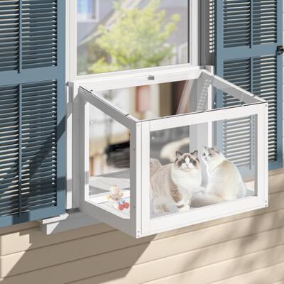 VEIKOUS Cat Window Perch & Catio Outdoor Enclosure, Adjustable Cat Window Box with Plexiglass
