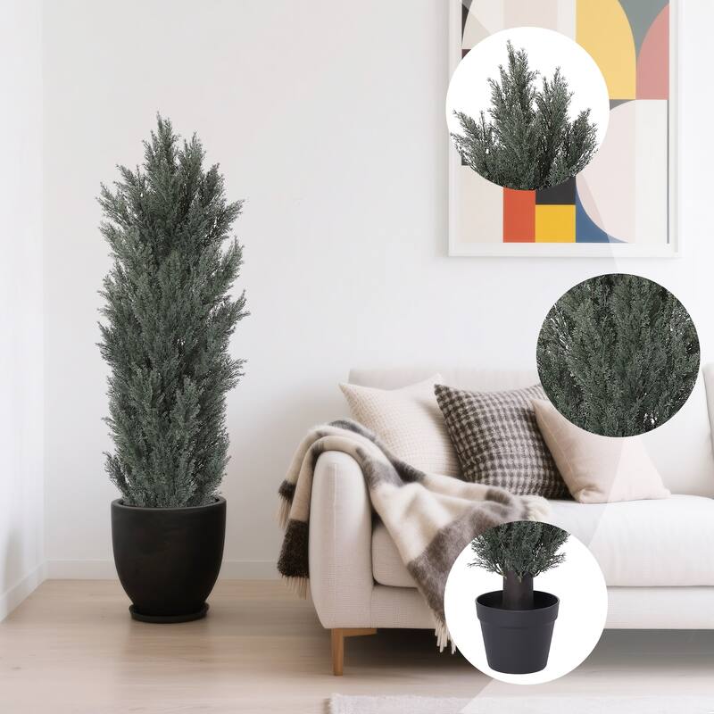GDFStudio - Moss Elegant 5FT Faux Cypress Tree with Durable Plastic Construction (Set of 2)
