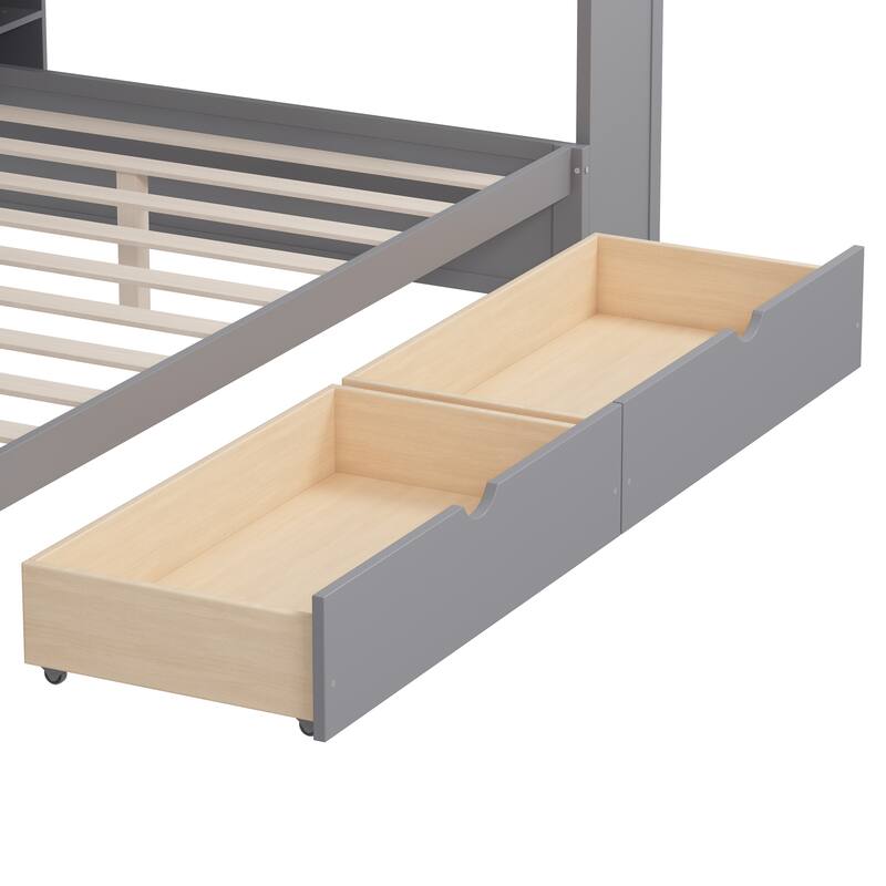Multi-functional Daybed with Storage Shelves, Drawers and Study Desk