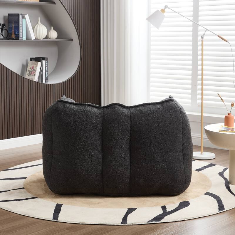 Extra-Large Chenille Bean Bag Chair with Footstool, Comfy Bean Bag Sofa for Adults, High Resilient Foam Square Lazy Sofa