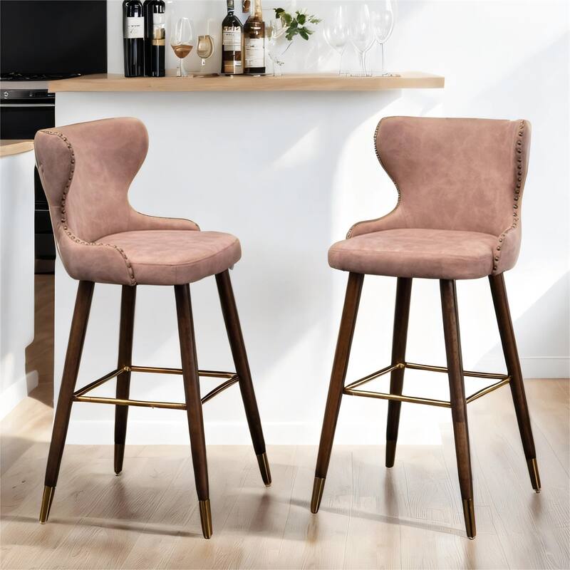 Modern Faux Leather Tufted Nailhead Trim Counter Stool Set of 2