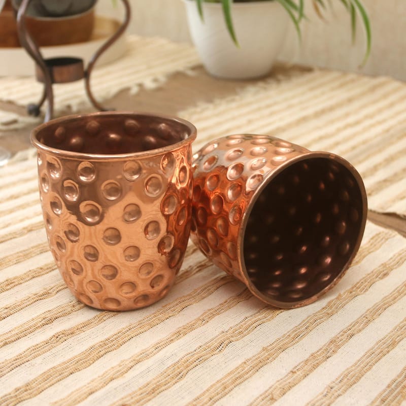 Novica Handmade Rosy Polka Dots Copper Cups (Pair)