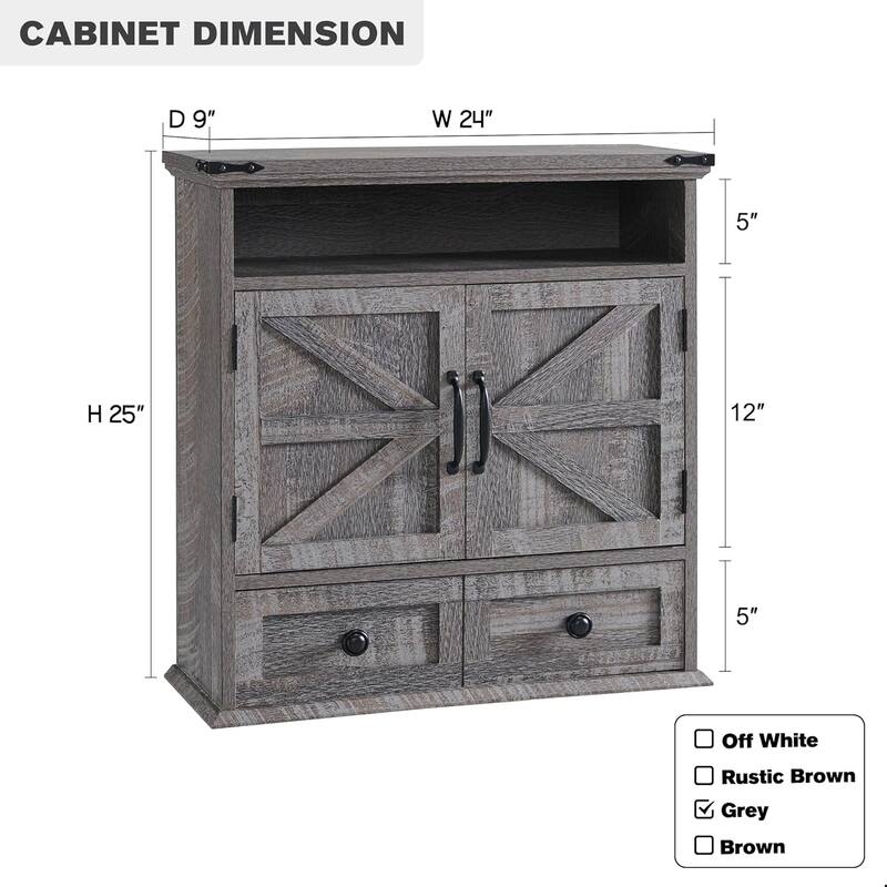 24" Farmhouse Wide Bathroom Wall Cabinet, Medicine Cabinet