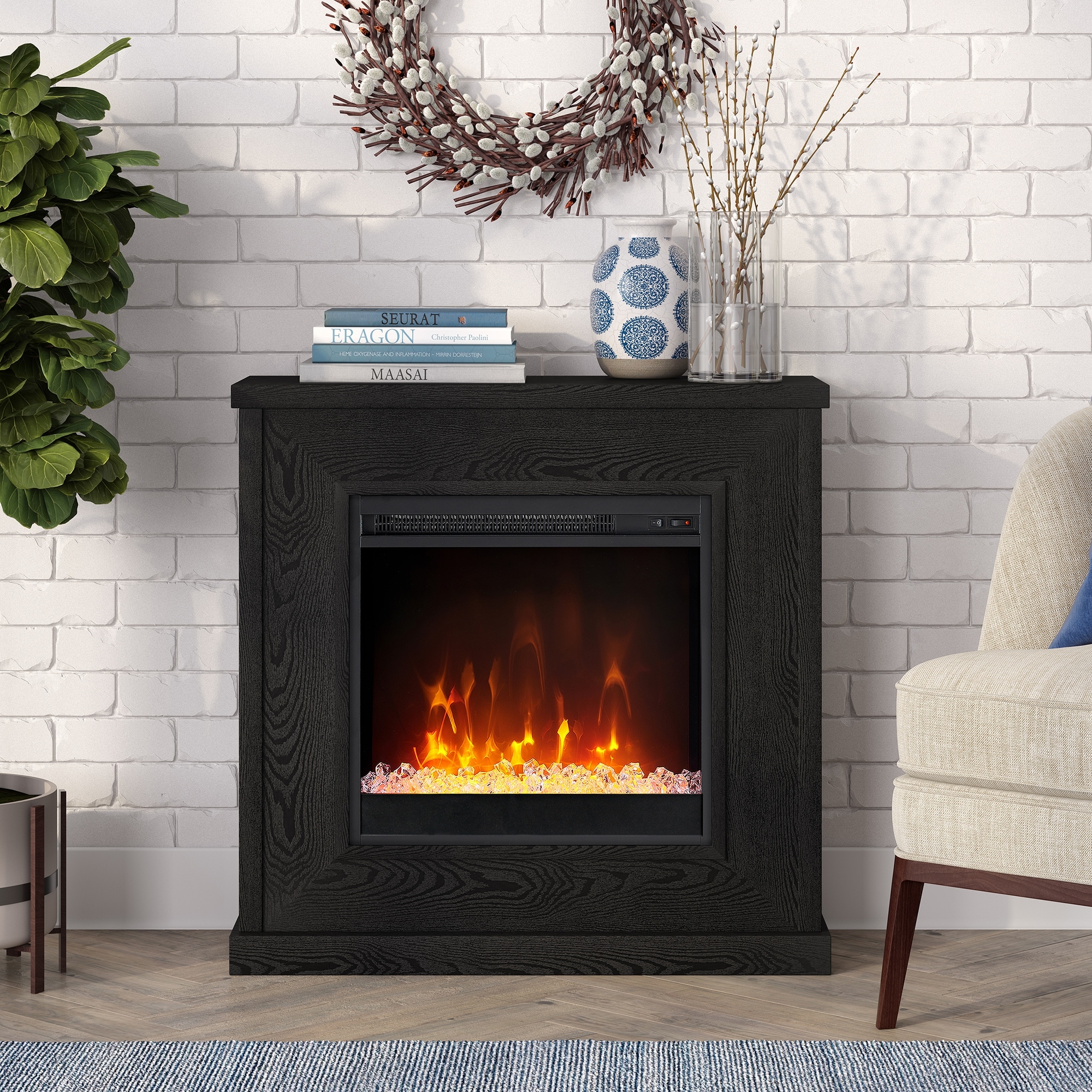 Santos 30 Wide Mantel Fireplace with Crystal Fireplace Insert - Bed Bath u0026  Beyond - 36993333