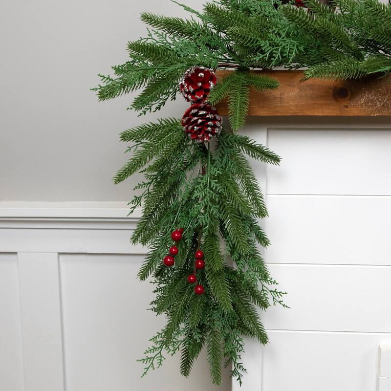 Real Touch™️ Wind River Fir with Glittered Pinecones Artificial Christmas Garland - 7' x 12" - Unlit