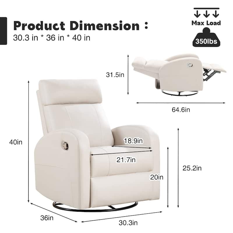 HOMYKA Modern Faux Leather Rocking Recliner with Swivel