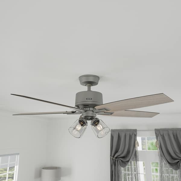 slide 2 of 21, Hunter Gatlinburg Ceiling Fan w/ LED Light Kit, Handheld Remote - Transitional- EASY INSTALLATION 52" - Matte Silver