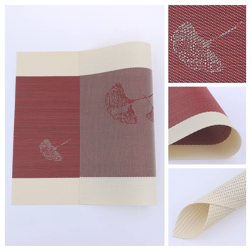 Set of 6 PVC Placemats for Kitchen Dining Table Decor Heat Resistant Table Placemats Wipeable Table Mat - 18*12in - Red