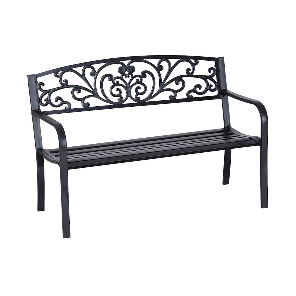 Outsunny 50" Blossoming Pattern Garden Decorative Patio Park Bench with Beautiful Design & Seats for 3 People