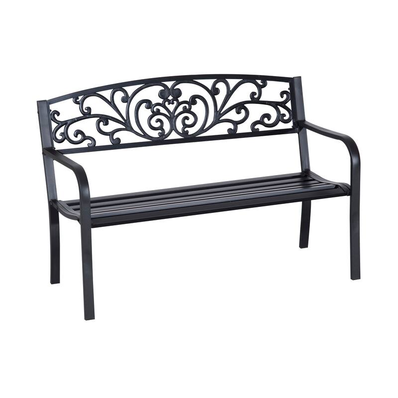 Outsunny 50" Blossoming Pattern Garden Decorative Patio Park Bench with Beautiful Design & Seats for 3 People