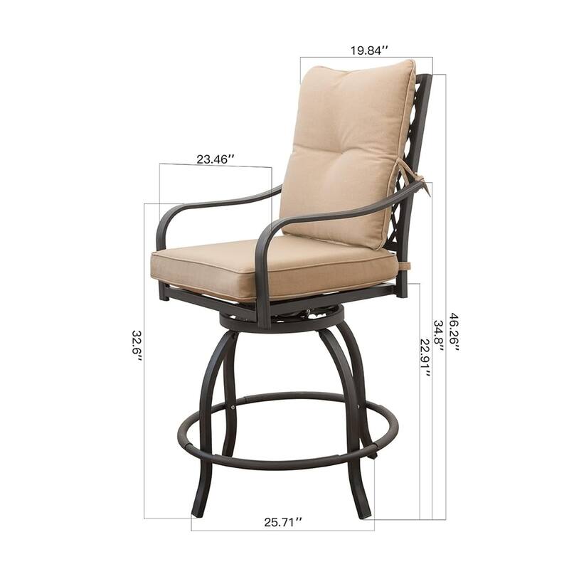 GDFStudio - Remy Outdoor Swivel Bar Stools Bistro Set with Cushions, 2 High Chairs