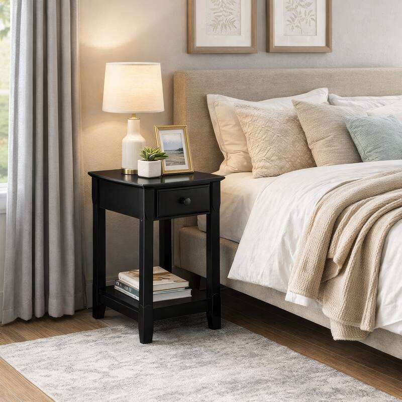 Accent Table with 1 Drawer and Bottom Shelf, Black