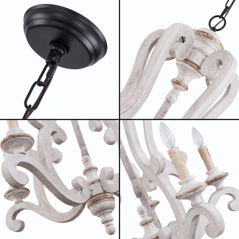 Bella Depot 5-Light Vintage Distressed Wood Pendant Light, Retro French Country Chandelier