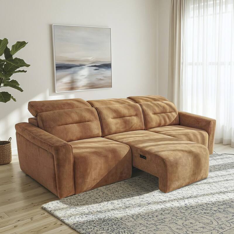 Douglas Power Slider Sofa with Adjustable Headrests and Built-In USB Charging Ports - Burnt Orange Fabric