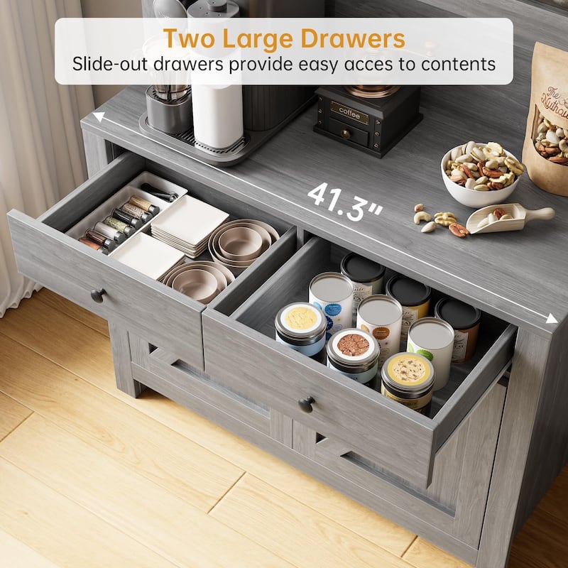 Kitchen Pantry Storage Cabinet with Microwave Stand & Coffee Bar Cabinet,Freestanding Hutch Cabinet with 4 Doors