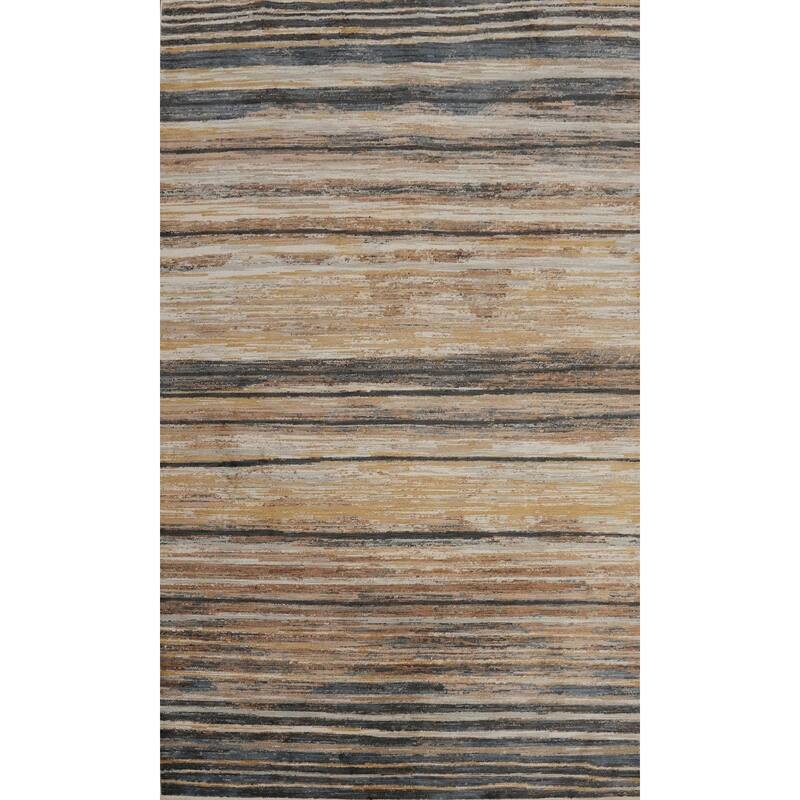 Machine Made Oriental Polyester Carpet Stripe Multi-Colored Distressed Area Rug - 7' 5'' X 5' 2''