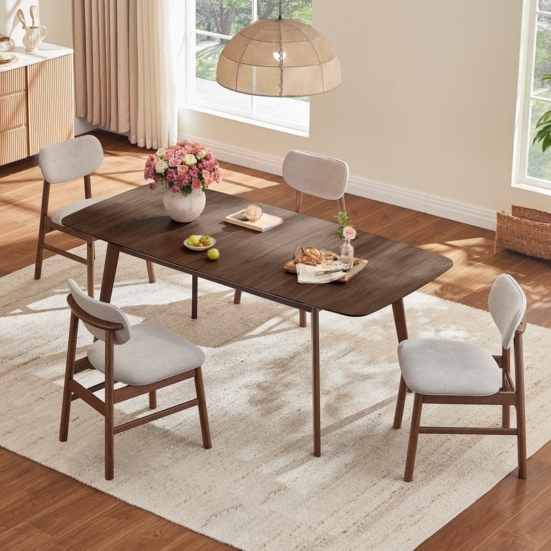 Spruce & Spring Extendable Dining Table Set with Upholstered Dining Chairs - 59"-75"-6 Chairs - Walnut