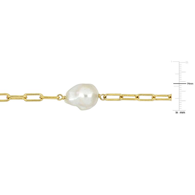 Miadora 12-14mm Cultured Freshwater Coin Pearl Station Chain Necklace in Yellow Silver - 34 in x 13 mm x 7 mm