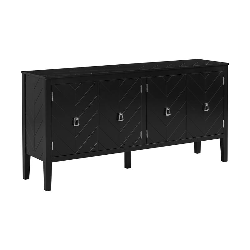 Retro-Style 4-Door Sideboard Narrow Entryway Table with Metal Handles, for Living Rooms, Foyer and Hallways, Black