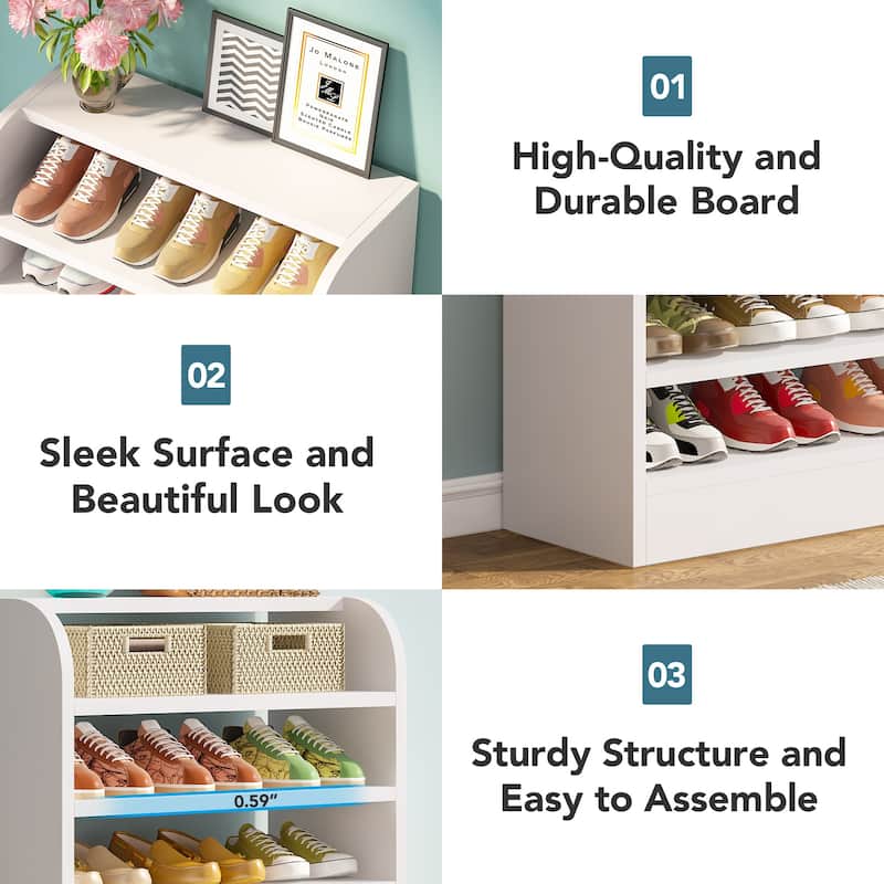 Shoe Cabinet for Entryway, 8-Tier Tall Shoe Shelf Shoes Rack Organizer, Wooden Shoe Storage Cabinet for Hallway, Closet