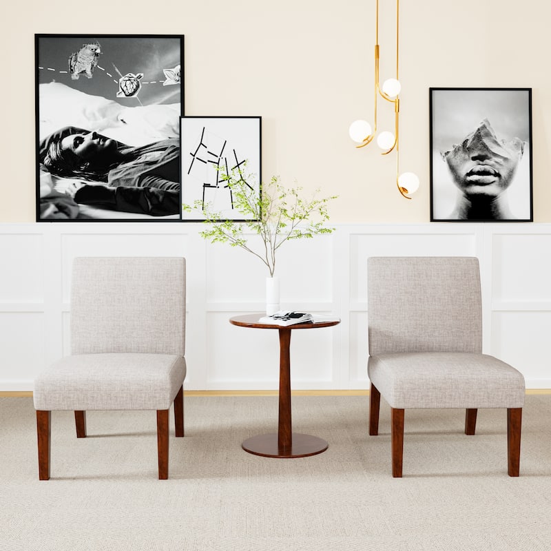 18.7" Side Chairs with Round Wood Table (Set of 2) - Beige