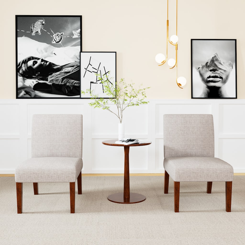 Beige 18.7" Side Chairs with Round Wood Table (Set of 2)