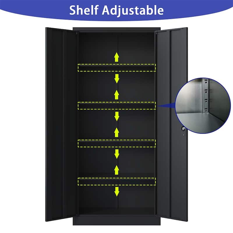71"H Metal Lockable Storage Cabinet with Doors and 4 Shelves