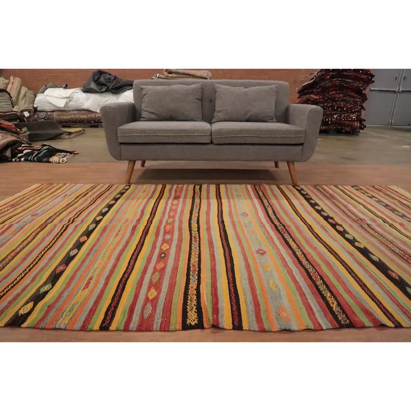 Hand Woven Oriental 100% Wool Carpet Southwestern Tribal Multi-Colored Kilim Area Rug - 9' 6'' X 5' 1''