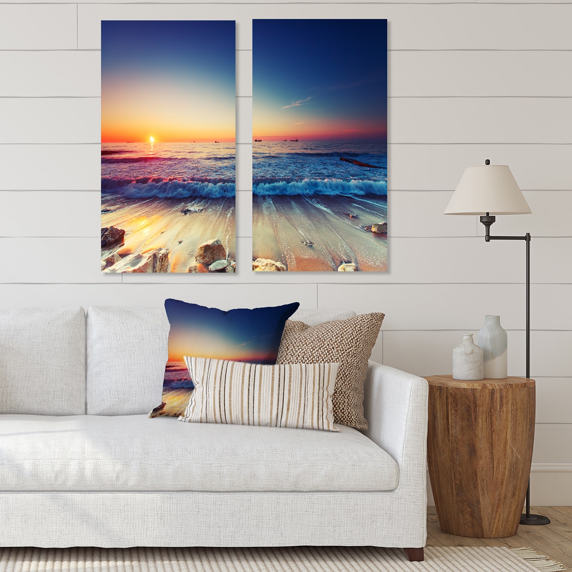 Designart «Красивый восход солнца над синим морем» побережье холст-image