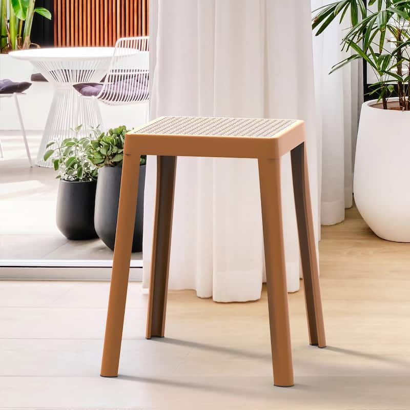 Tresse Modern Stackable Dining Stool with Wicker Seat for Dining Room, Garden, Patio, Indoor or Outdoor Set of 2