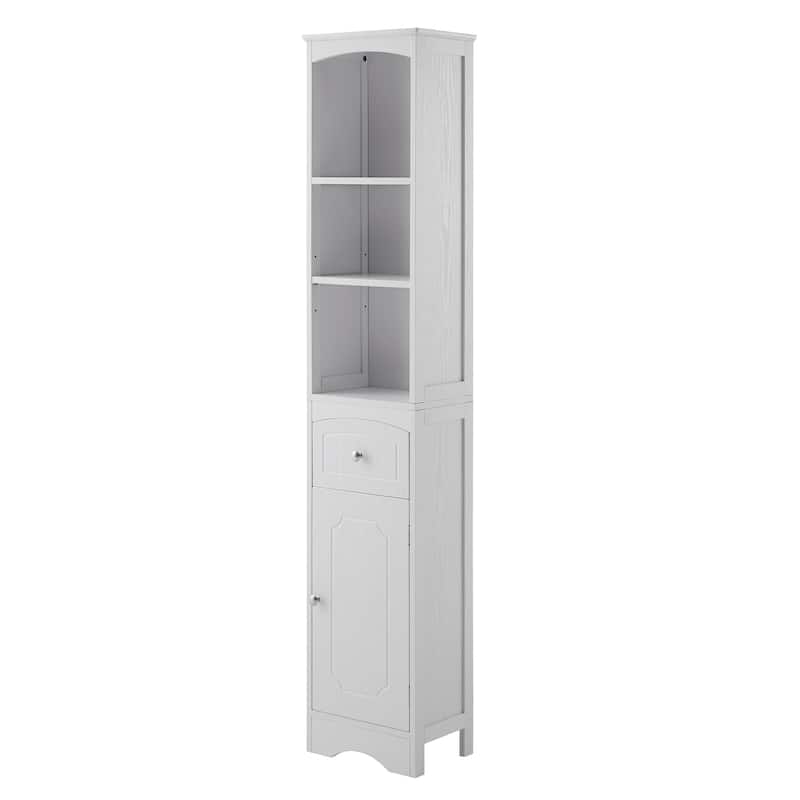 Freestanding Linen Tower Tall Bathroom Storage Cabinet with Drawer MDF and Adjustable Shelf - White