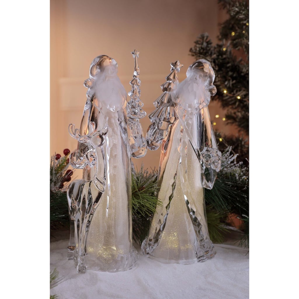 4 Clear Santa with Golden Glitter Christmas Tabletop Decor 14.25"