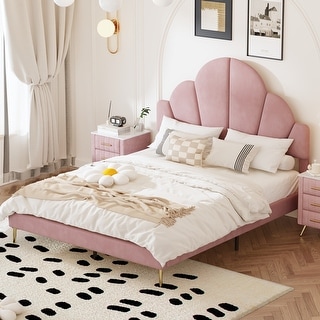 Modern Elegant Design Queen Size Velvet Upholstered Platform Bed,Petal ...