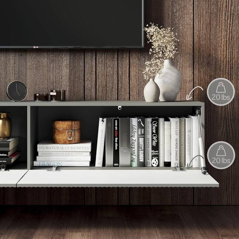 Living Skog Camelia White 59 in. Floating TV Stand Fits TV's up to 65 in. with Wall Mount Feature