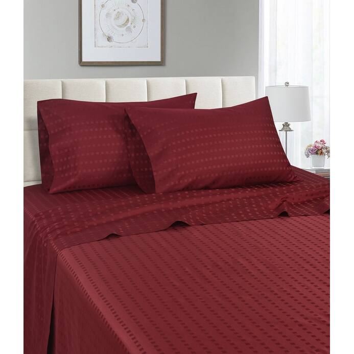 Striped 1200 TC Egyptian Cotton Deep Pocket Bed Sheet Set - Burgundy - Full