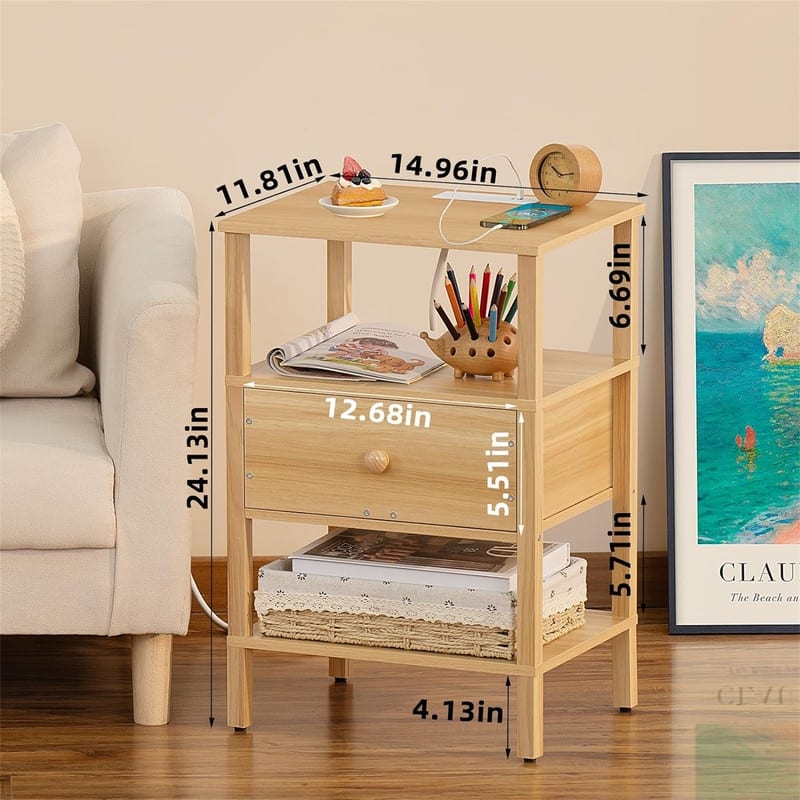 Nightstand Set of 2 with Charging Station and USB Ports
