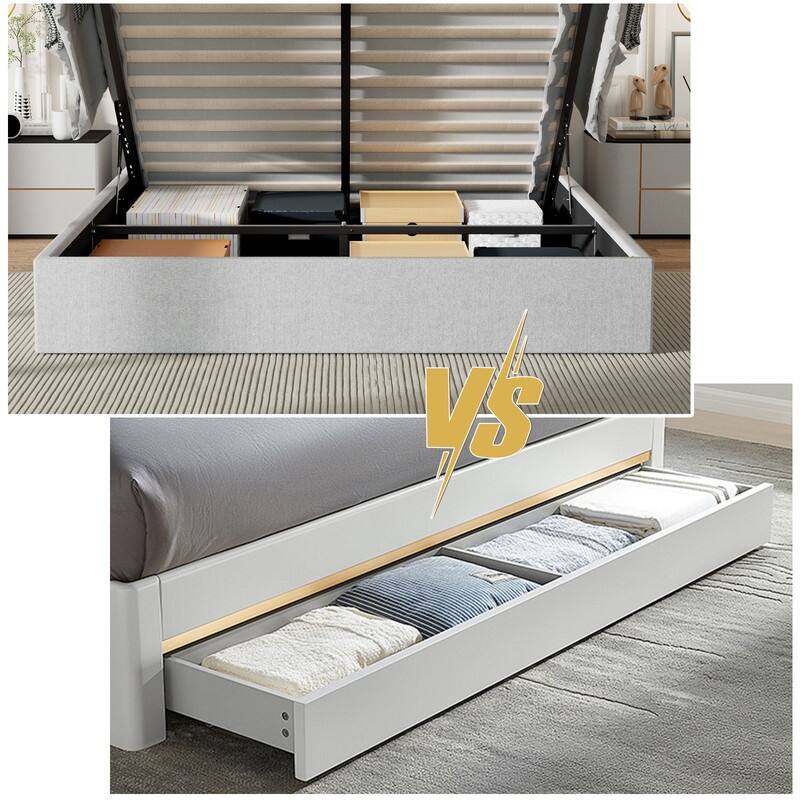 Modern Upholstered Lift-Up Storage Platform Bed with Headboard