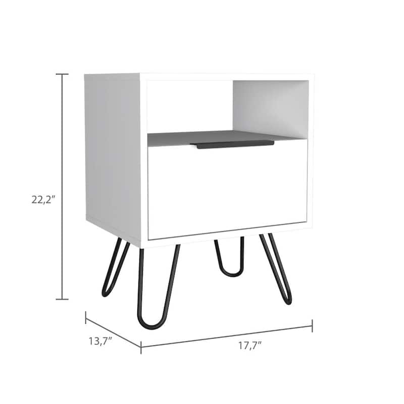Augusta Nightstand, Single Door Cabinet, Hairpin Legs
