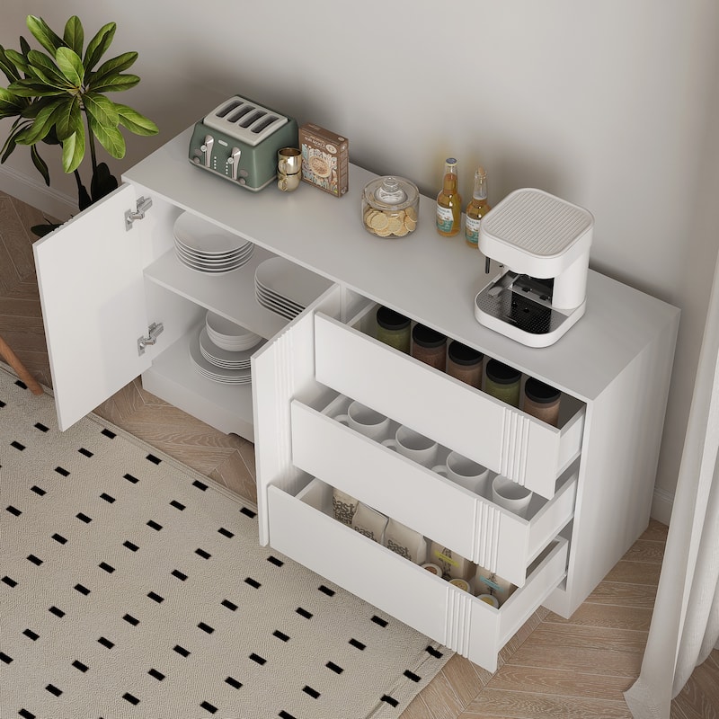 Kitchen Sideboard Buffet Cabinet with 3 Drawers, Adjustable Shelves