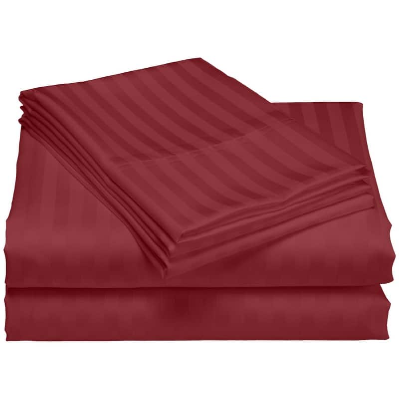1200 Thread Count Cotton Deep Pocket Luxury Hotel Stripe Sheet Set - Burgundy - King