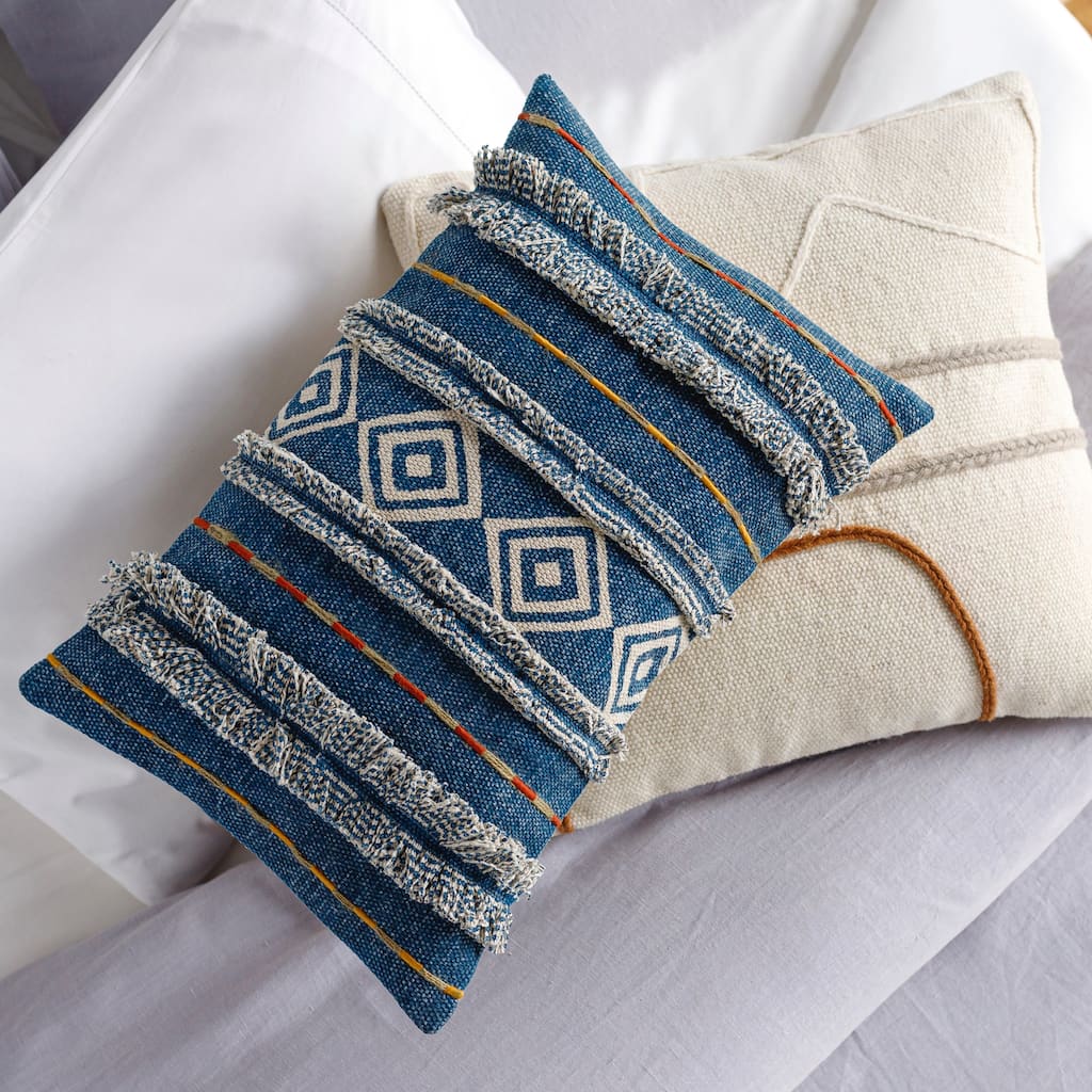 Sammy Textured Fringe Geometric Throw Pillow.